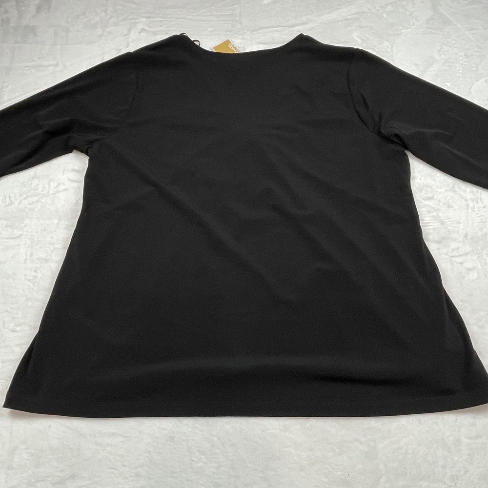 Michael Kors Women Black Ring V-Neck Long Sleeve Top 1XL NEW Minimalist Staple - Picture 9 of 9